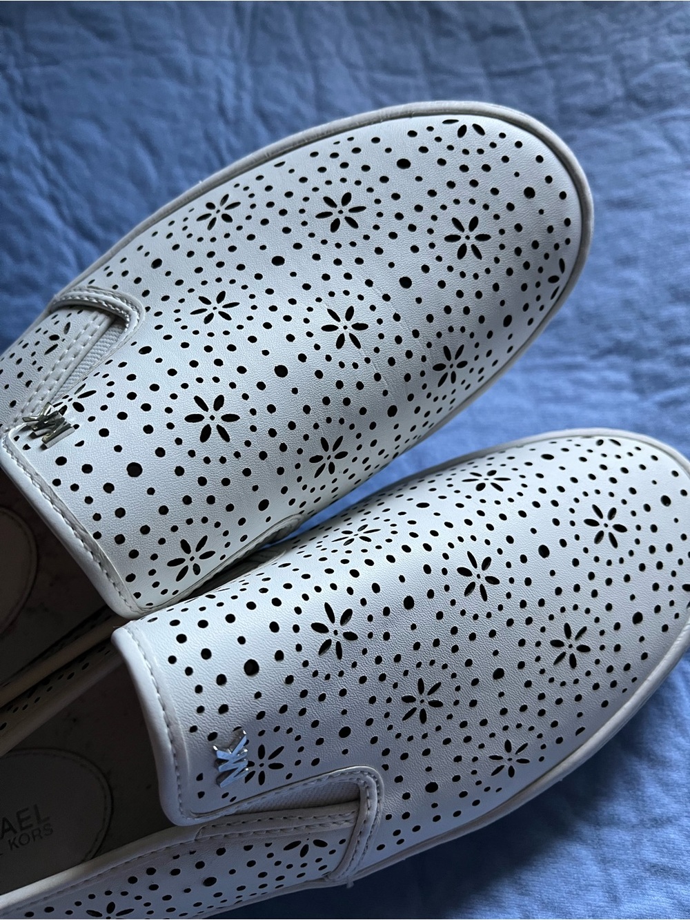 Michael Kors White Perforated Floral Slip-On Sneakers - Picture 3 of 3
